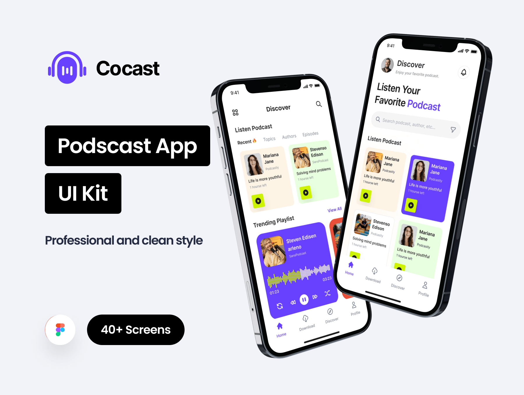 Corecast-播客应用UI工具包 Corecast - Podcast App UI Kit figma格式-UI/UX-到位啦UI